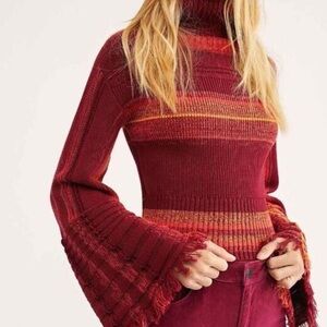 Free People Red and Orange Turtleneck Sweater